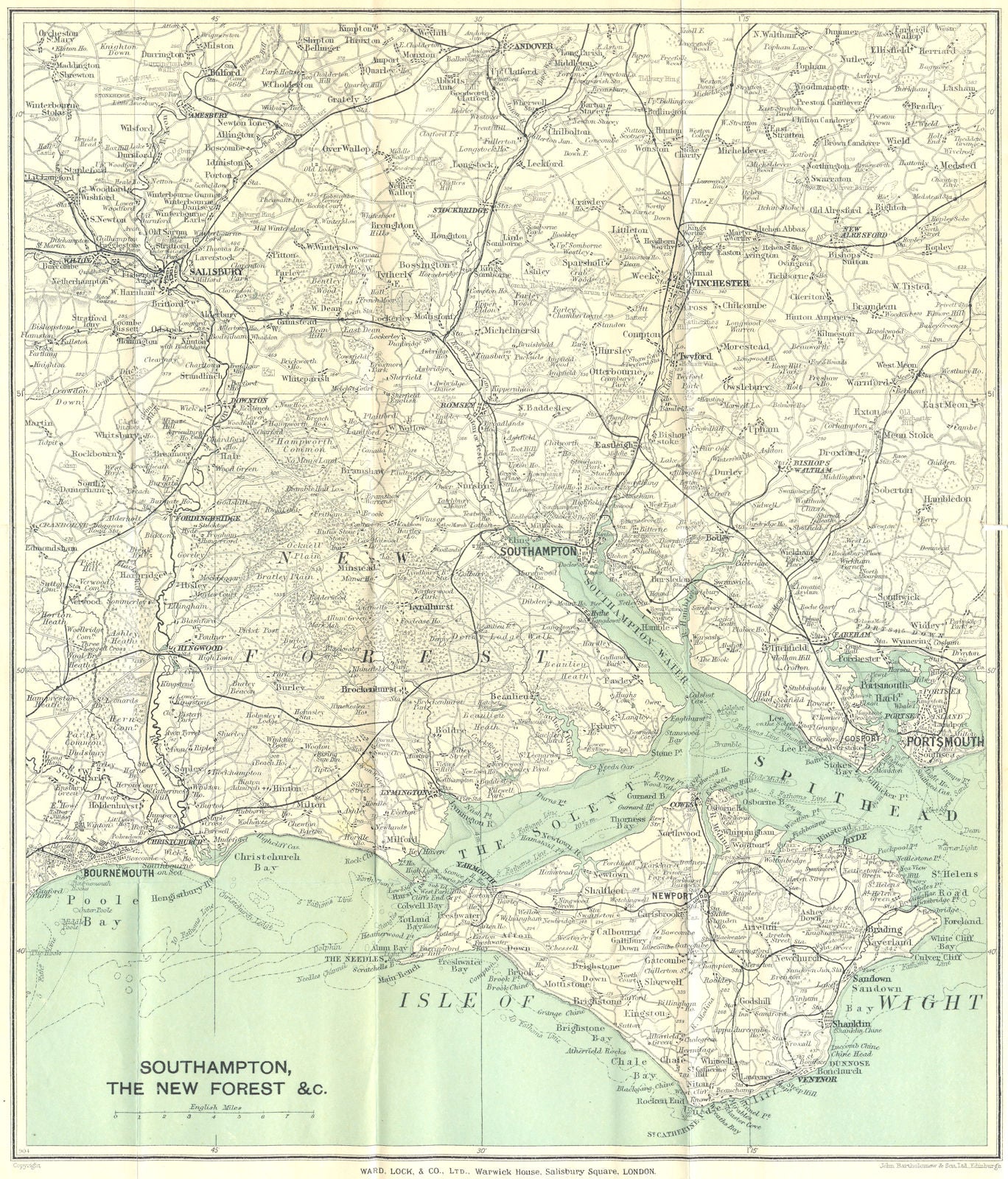 SOUTHAMPTON ENVIRONS Isle of Wight New Forest Bournemouth Winchester 1930 map